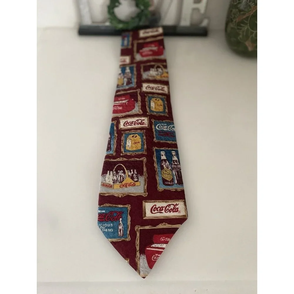 Coca Cola Men’s 100% SILK Tie Made in USA Retro W Old Bottles And Cases 4